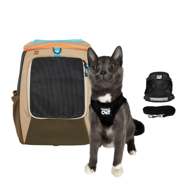 "The Navigator Earth" Cat Backpack & "The True Adventurer" Harness and Leash Set Bundle - Earth