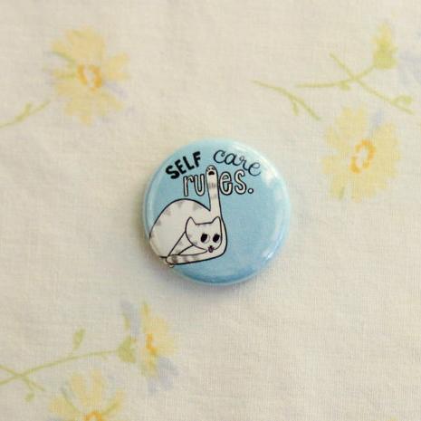 Self Care Rules Cute Cat Pin