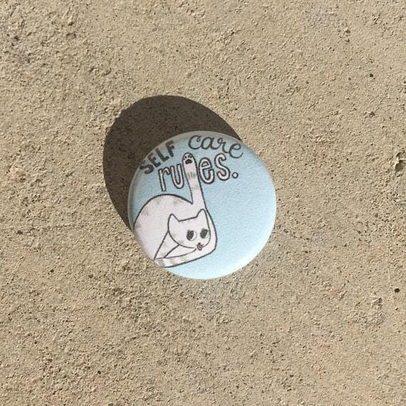 Self Care Rules Cute Cat Pin