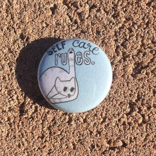 Self Care Rules Cute Cat Pin