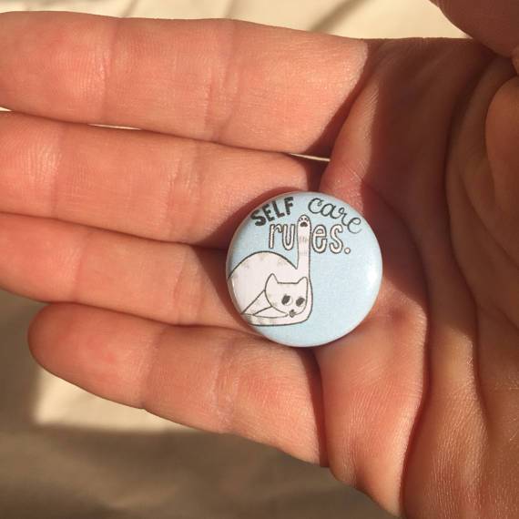 Self Care Rules Cute Cat Pin