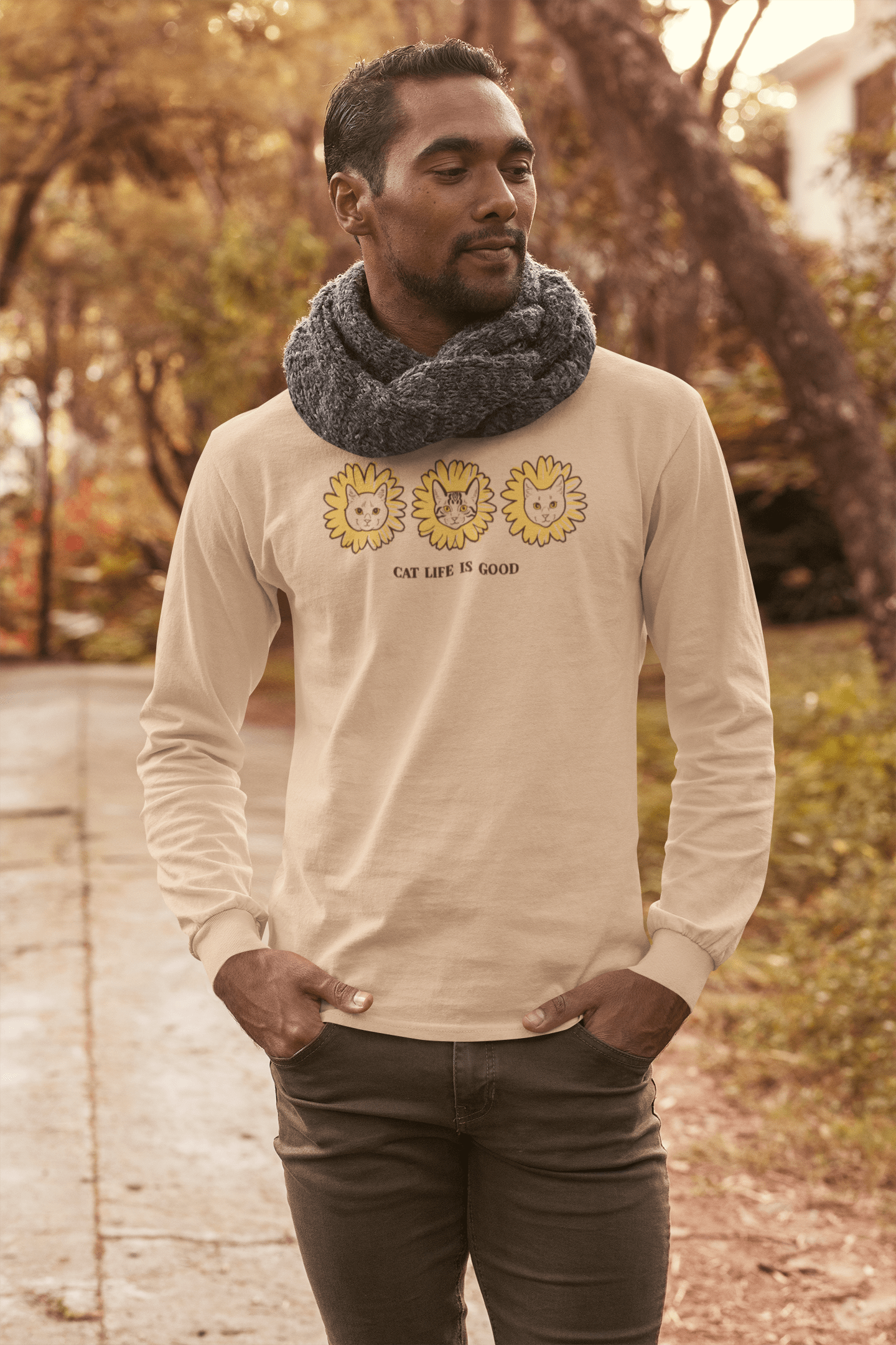 "Cat Life is Good" - Exclusive Limited Edition Cat Culture Unisex Long Sleeve Shirt by Megan Lynn Kott