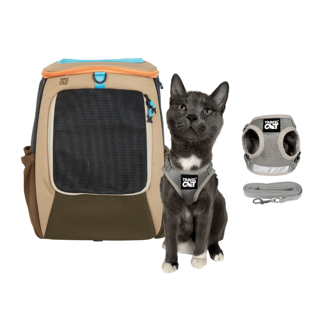 "The Navigator Earth" Cat Backpack & "The True Adventurer" Harness and Leash Set Bundle