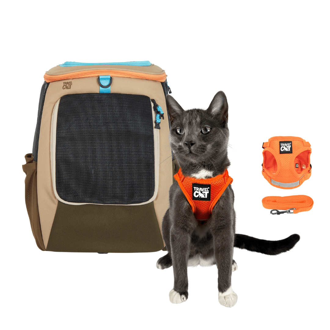 "The Navigator Earth" Cat Backpack & "The True Adventurer" Harness and Leash Set Bundle