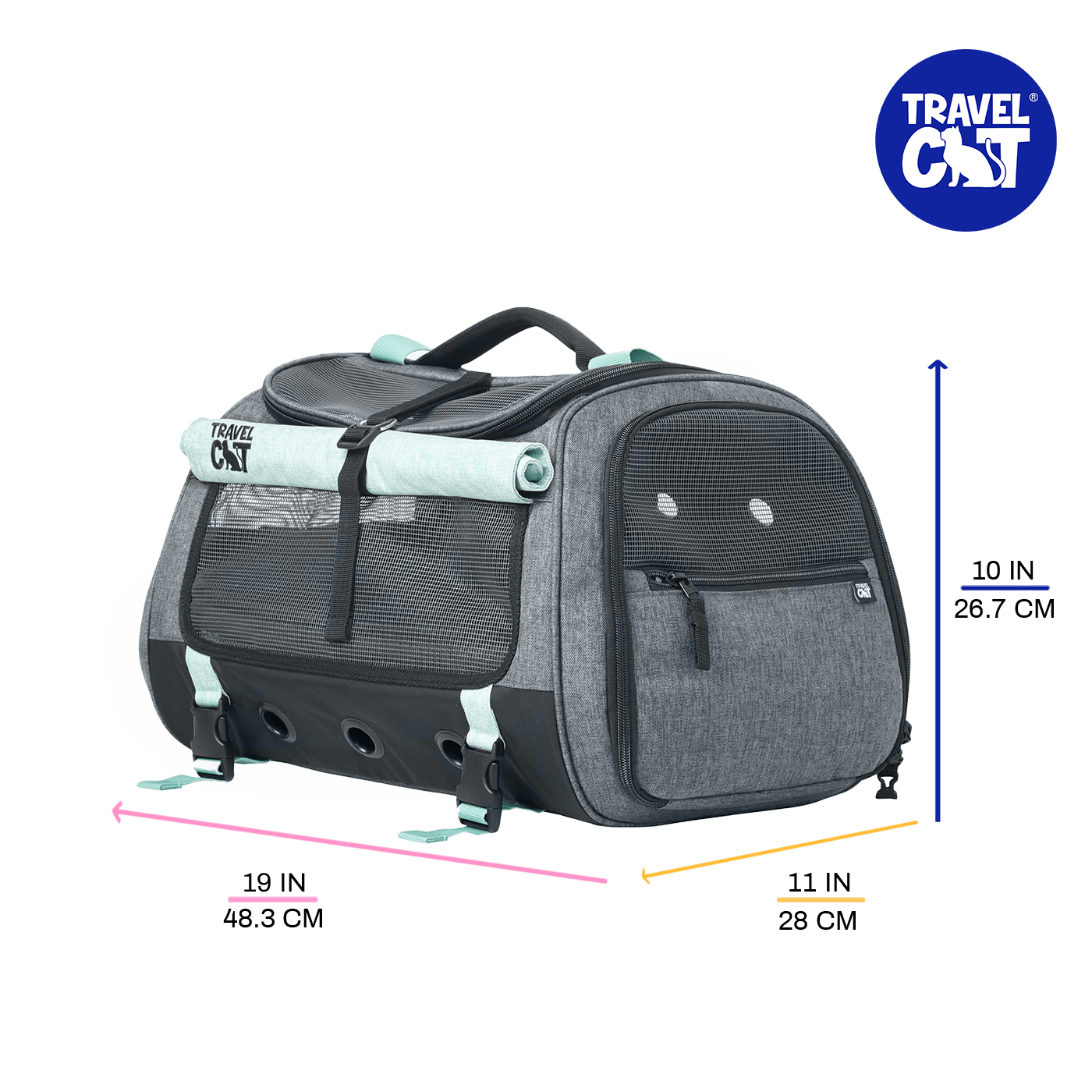 "The Transpurrter" Ultimate Calming Convertible Cat Carrier in Heather Grey and Teal