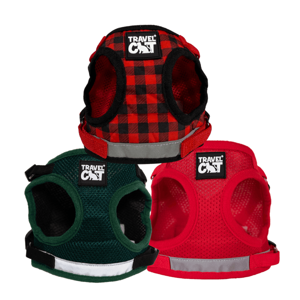 Holiday Harness Bundle - Plaid, Green, and Red Cat Harness & Leash Sets