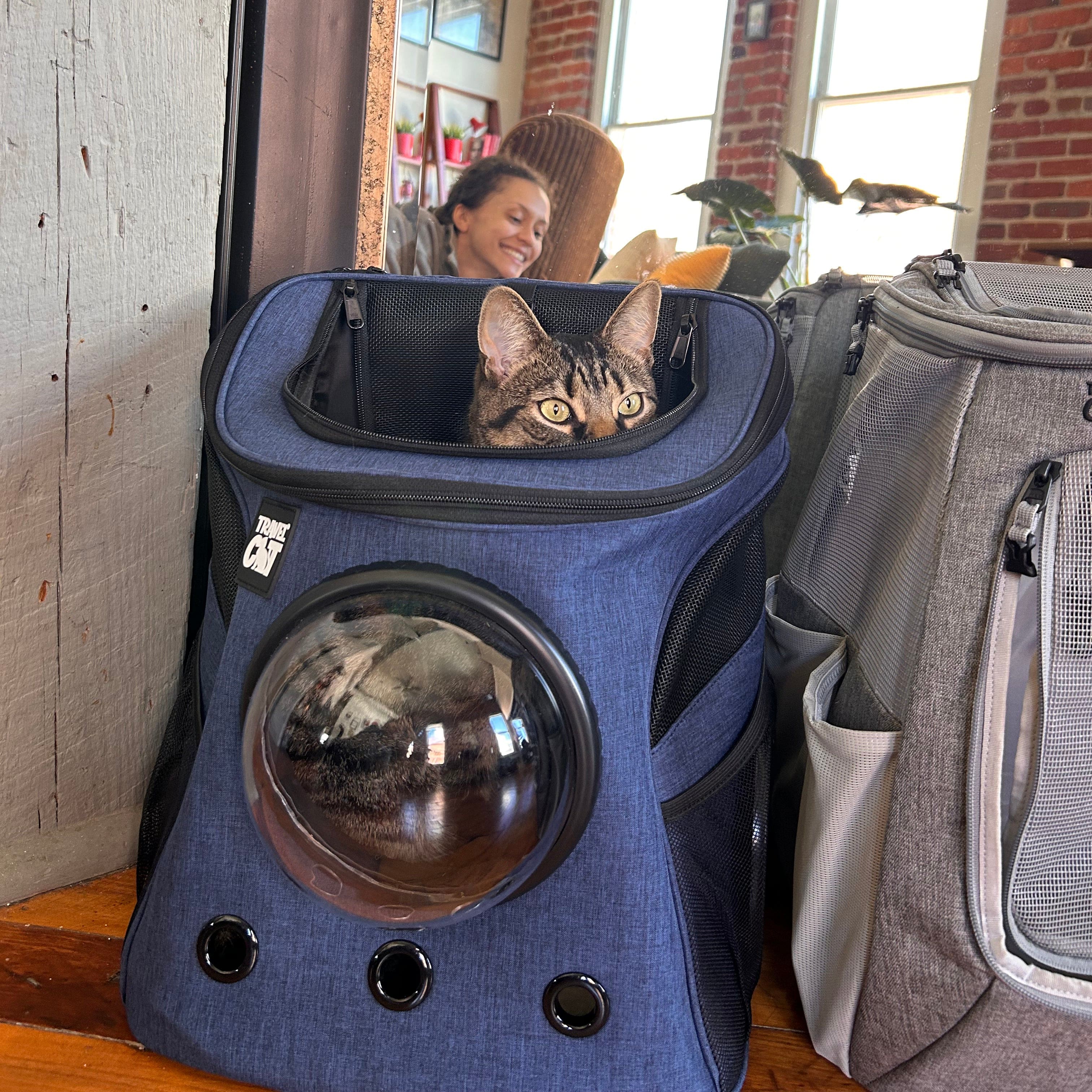 “The Fat Cat” Cat Backpack in Navy - For Larger Cats