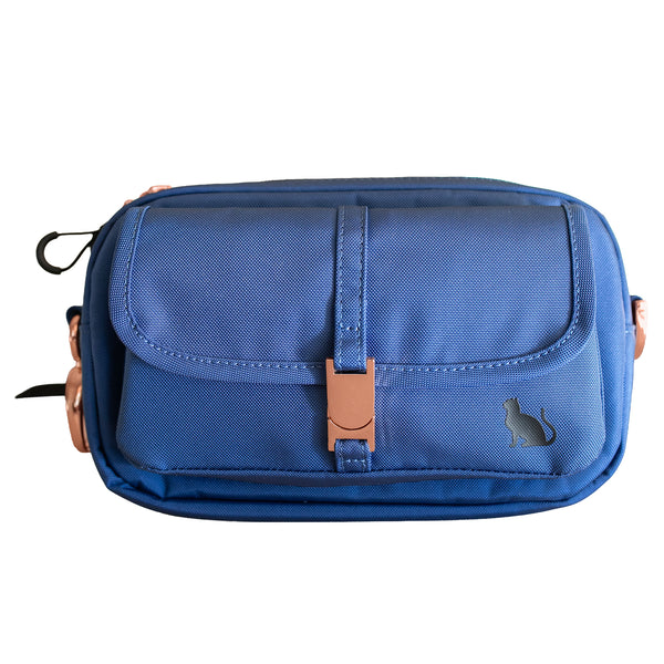 “The Whisker Walker” Cat Fanny Pack Walking Bag – Adjustable Hands-Free Fanny Pack for Treats, Leash & Essentials - Blue