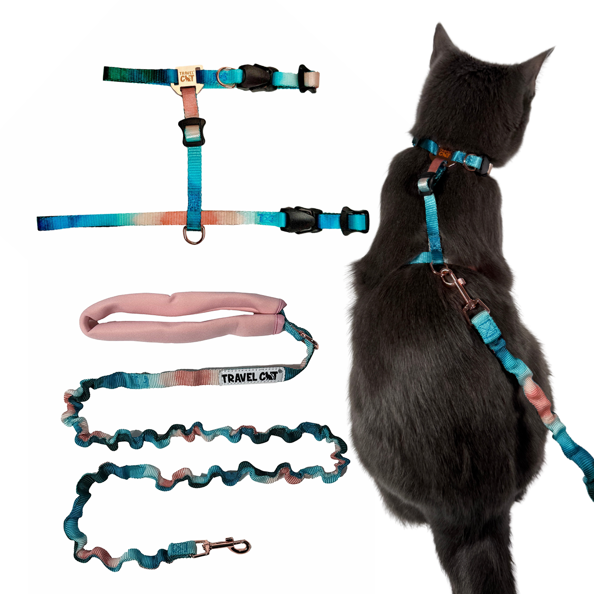 "The Day Tripper" Perfect Adjustable H-Style Cat Harness & Bungee Leash Set