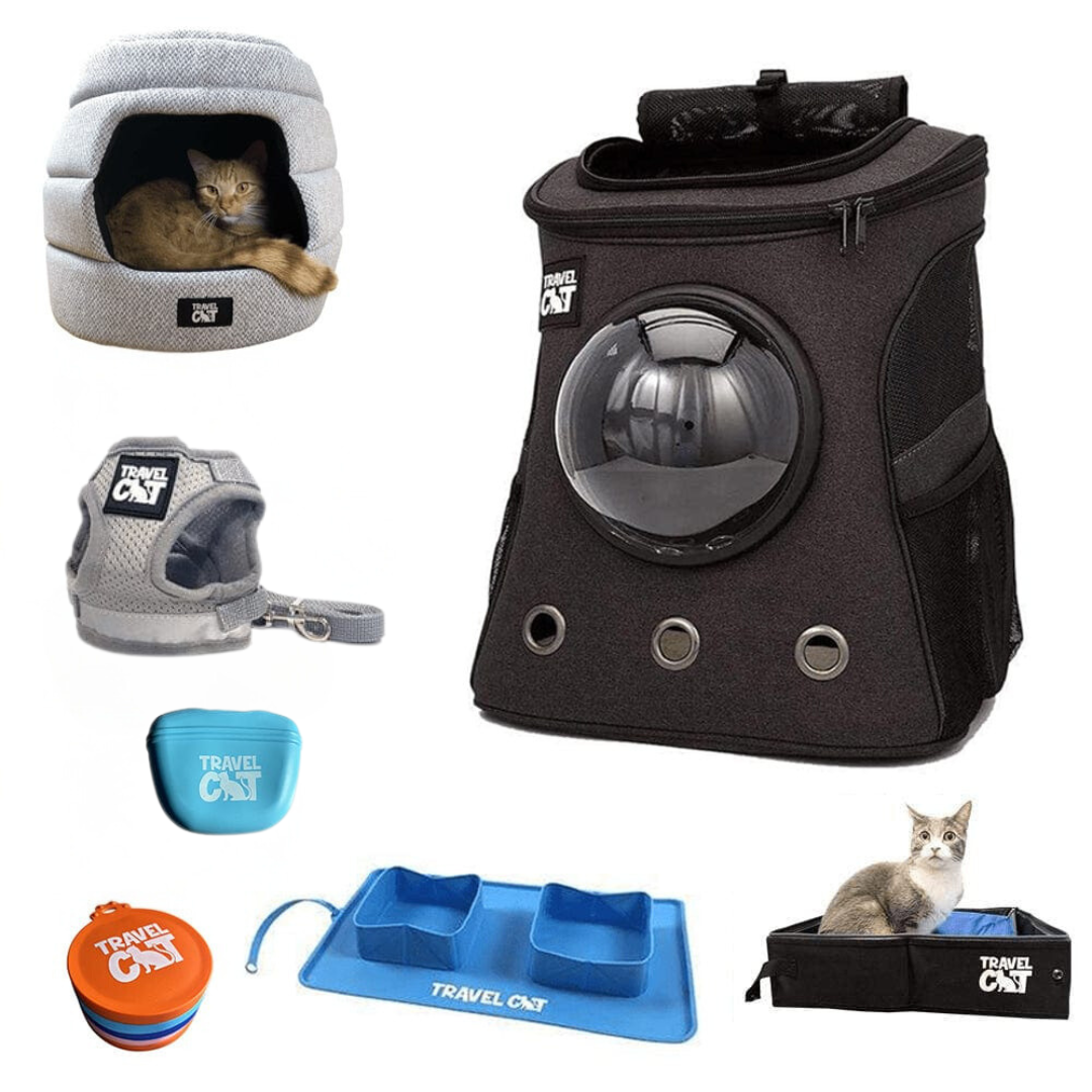 "The Whole Kitten Kaboodle" Bundle: Fat Cat Backpack, Harness, Leash, Convertible Bed & Cave, Travel Buddy, Treat Pouch, Can Covers, Travel Litter Box