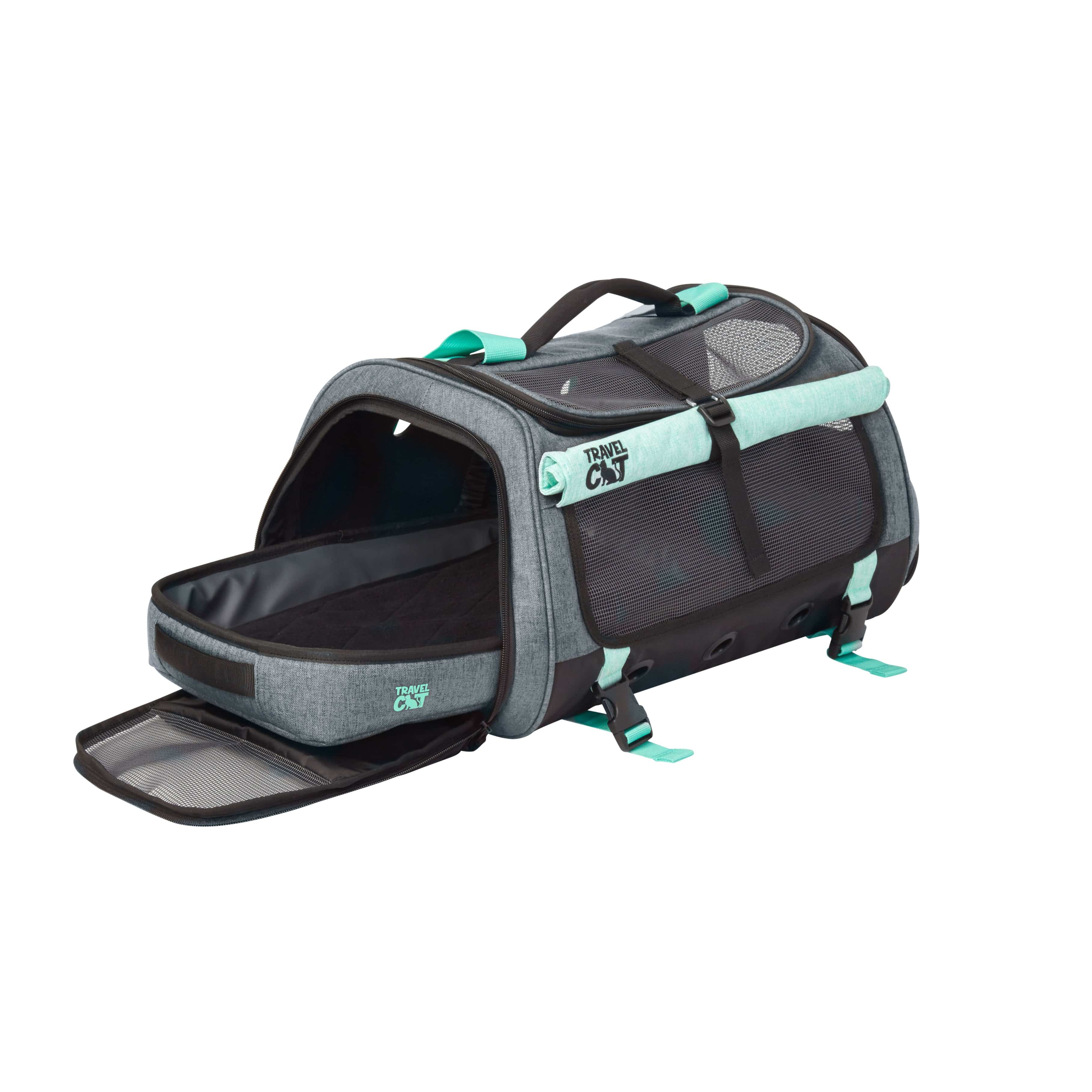 "The Transpurrter" Ultimate Calming Convertible Cat Carrier in Heather Grey and Teal