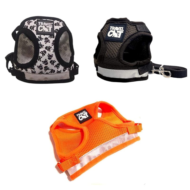 Halloween Pawty Harness Bundle - Skulls, Black, and Orange Cat Harness & Leash Sets