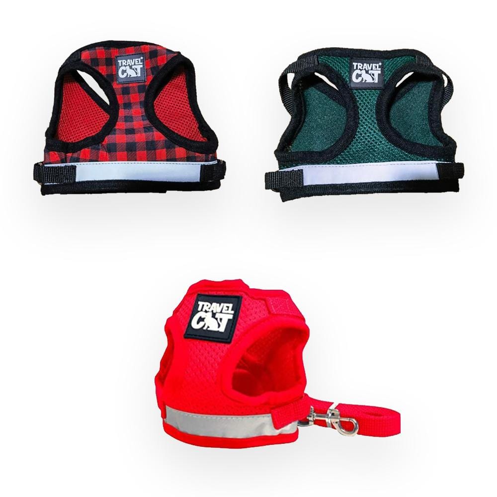 Holiday Harness Bundle - Plaid, Green, and Red Cat Harness & Leash Sets