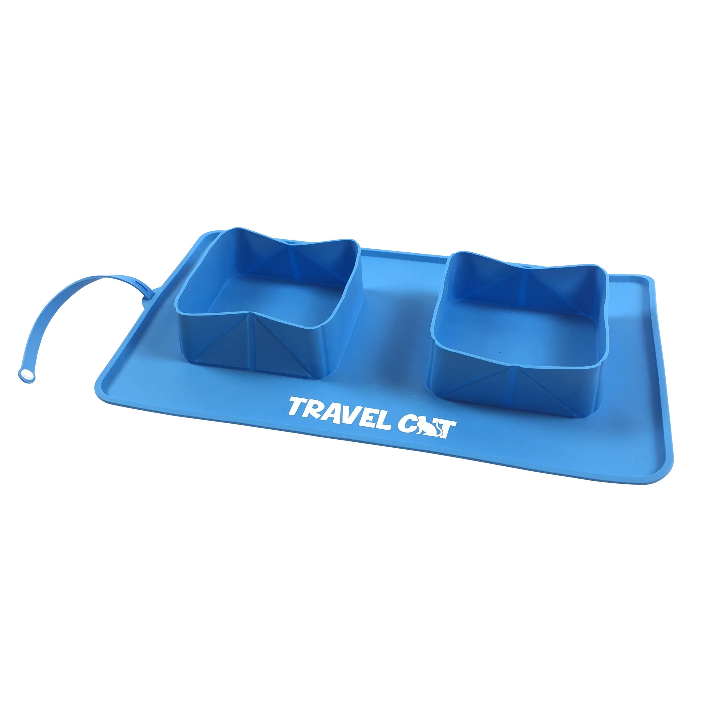 "The Travel Buddy" Foldable All-In-One Double Bowl & Mat - Portable Cat Food & Water Dish