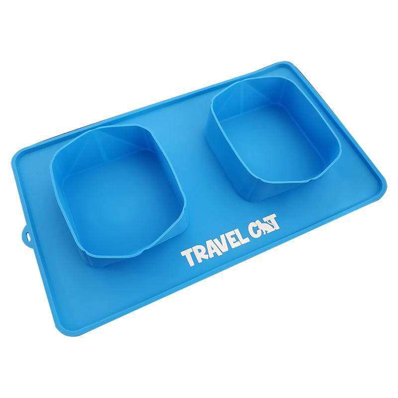 "The Travel Buddy" Foldable All-In-One Double Bowl & Mat - Portable Cat Food & Water Dish