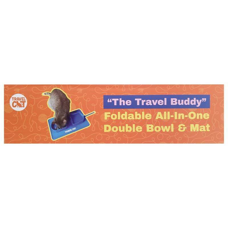 "The Travel Buddy" Foldable All-In-One Double Bowl & Mat - Portable Cat Food & Water Dish