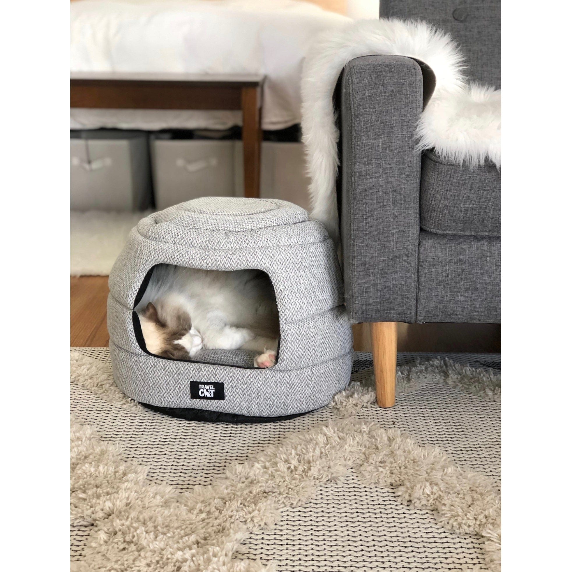 Gray shop cat bed