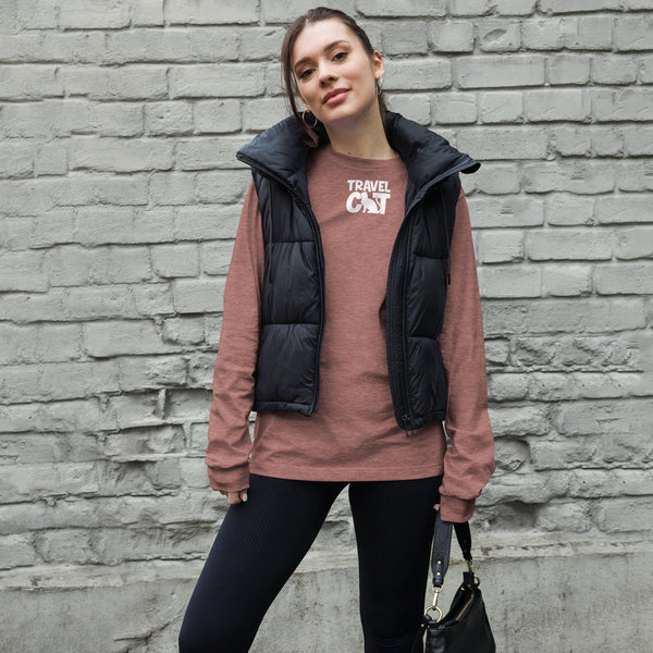 Travel Cat Unisex Long Sleeve Tee - Bella & Canvas - Heather Mauve