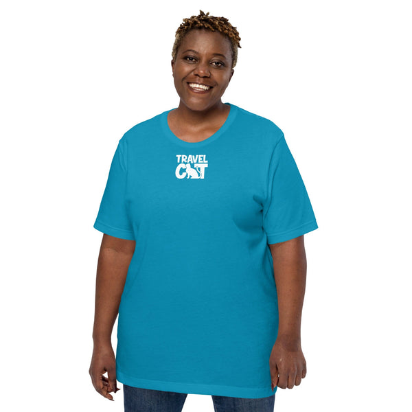 Travel Cat Unisex T-shirt - Bella + Canvas - Up to 5XL - Aqua