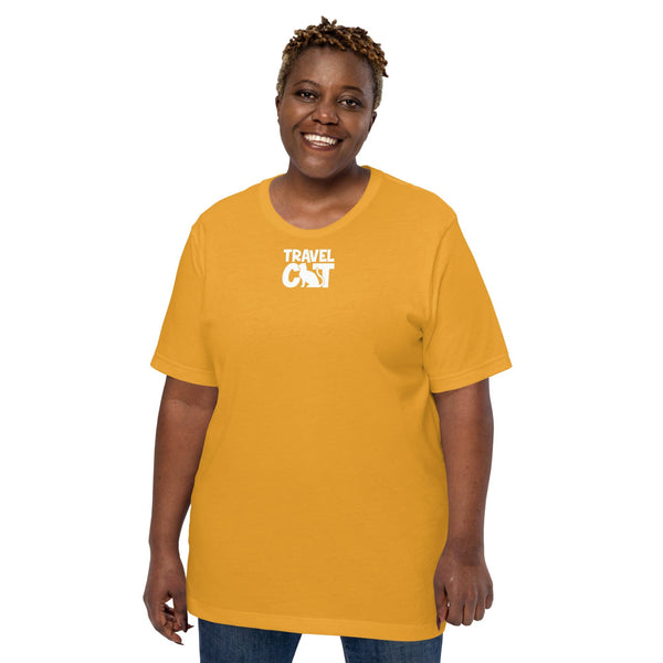 Travel Cat Unisex T-shirt - Bella + Canvas - Up to 5XL - Mustard